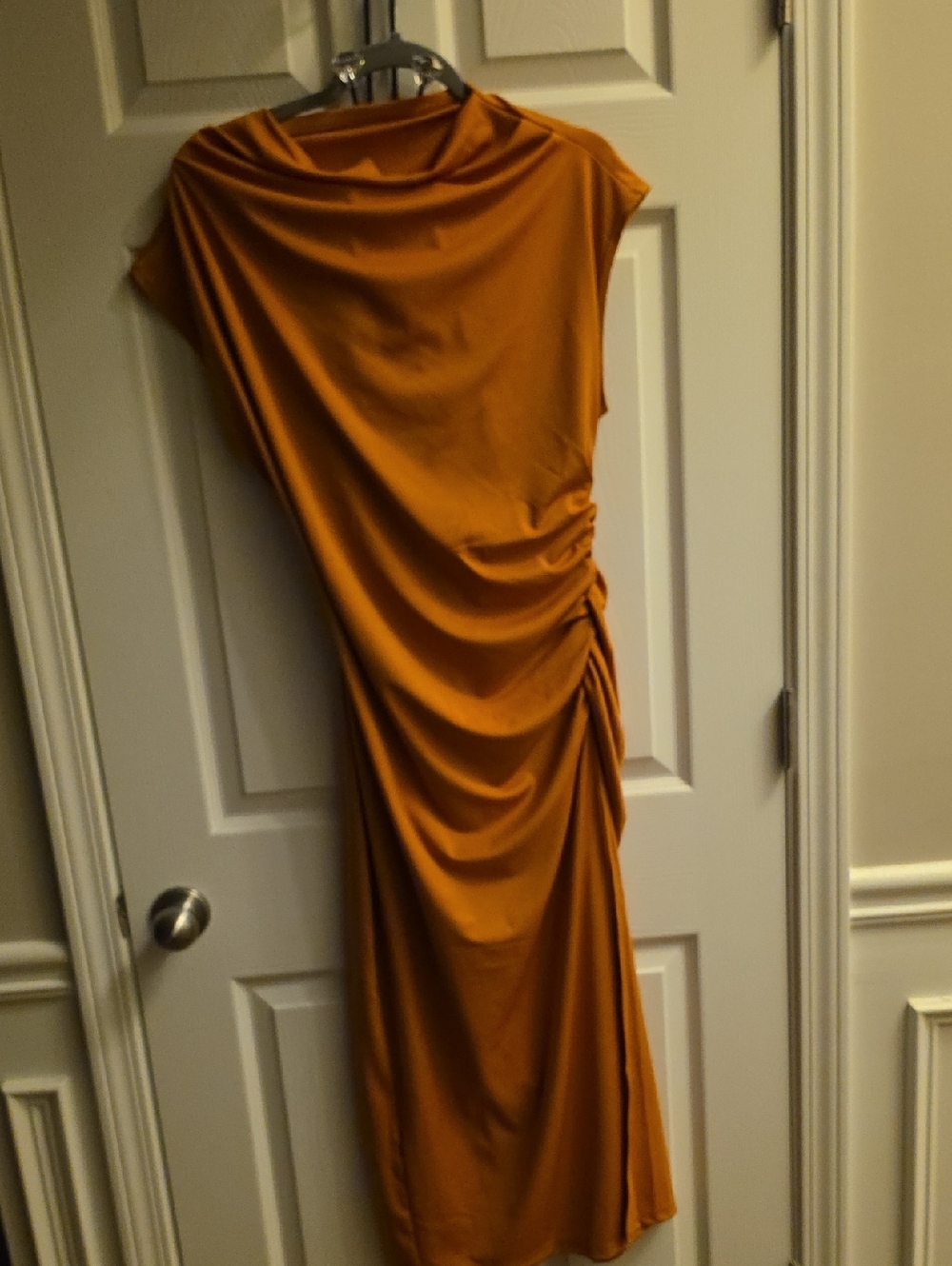 Ruched Side Midi Dress in Mustard